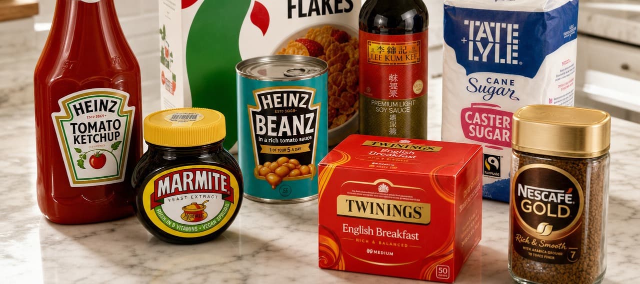 Pantry staples - ketchup, cereal, tea, coffee, sugar and store-cupboard favourites